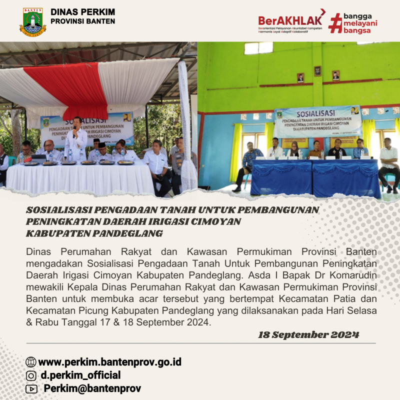 SOSIALISASI PENGADAAN TANAH UNTUK PEMBANGUNAN PENINGKATAN DAERAH IRIGASI CIMOYAN KABUPATEN PANDEGLANG